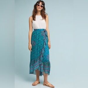 Anthropologie Akemi + Kin Blue Floral Boho Flowy Wrap Skirt Size 0 NWT